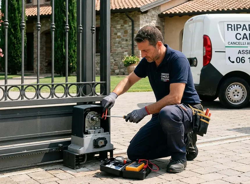 Fabbro al lavoro su un cancello a Bergamo